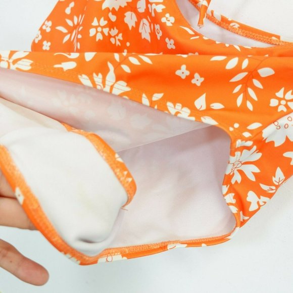 Women's Orange One Piece Swimsuit SMALL Floral Strappy Draw-String‎ Cut Out - Picture 9 of 11